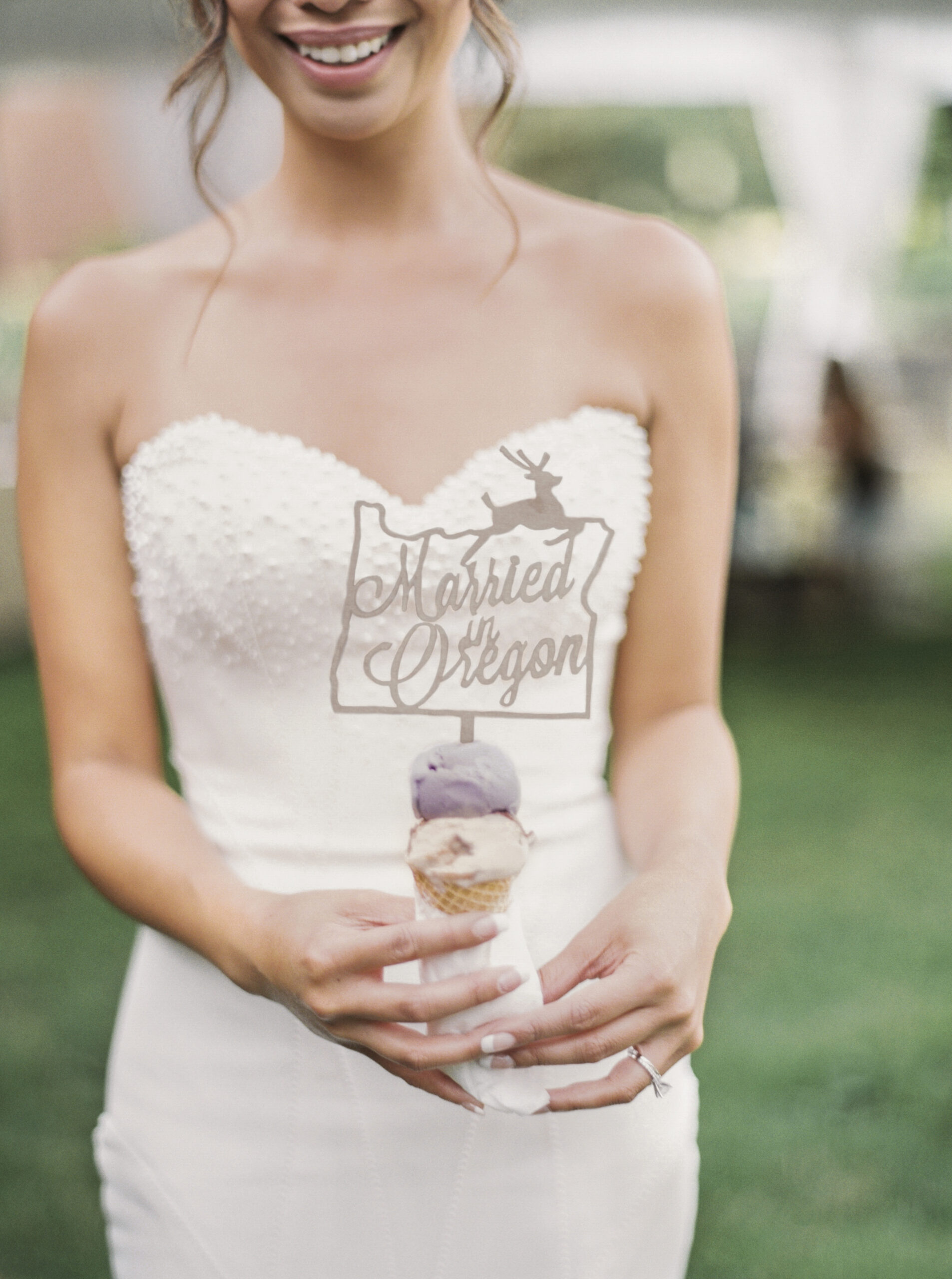 Bride holding ice cream